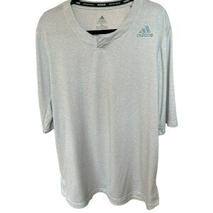 Adidas Men's Off White Gray Striped Collarless Pull Over Shirt Size XL Primeblue